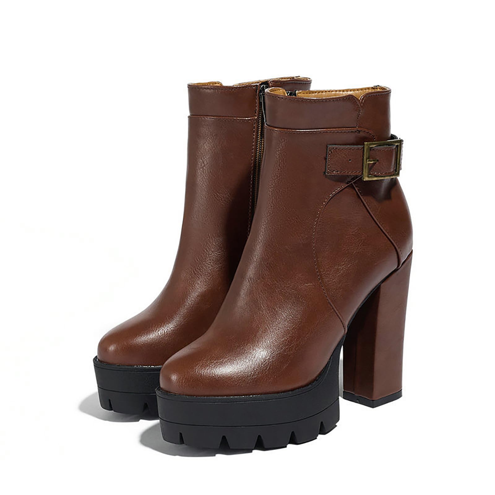 Bottines à Talon épais de 11 cm pour Femmes avec Fermeture éclair latérale | Bottes de Combat Confortables à Plateforme et Coupe Large pour soirée en boîte de Nuit