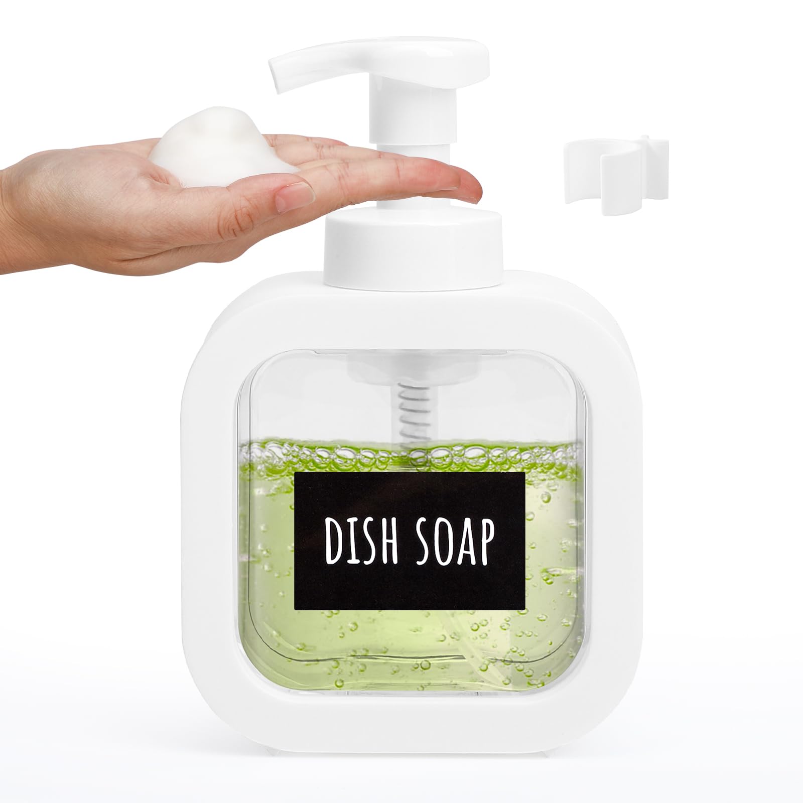 Segbeauty 10.1oz Foam Hand Soap Dispenser with Waterproof Labels, 300ml Square Foam Hand Dispenser or Bathroom &amp; Kitchen Sink, Empty Refillable White Foaming Dish Wash Dispenser Pumping Containers