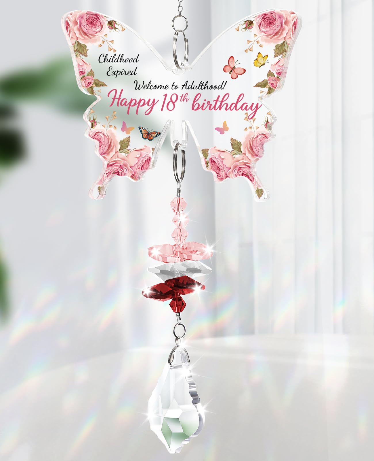Funnli 18th Birthday Gifts for Girls, Butterfly Acrylic Crystal Suncatcher 18th B-Day Present for Daughter Friend Bestie Sister, Birthday Gifts for Daughter Adult