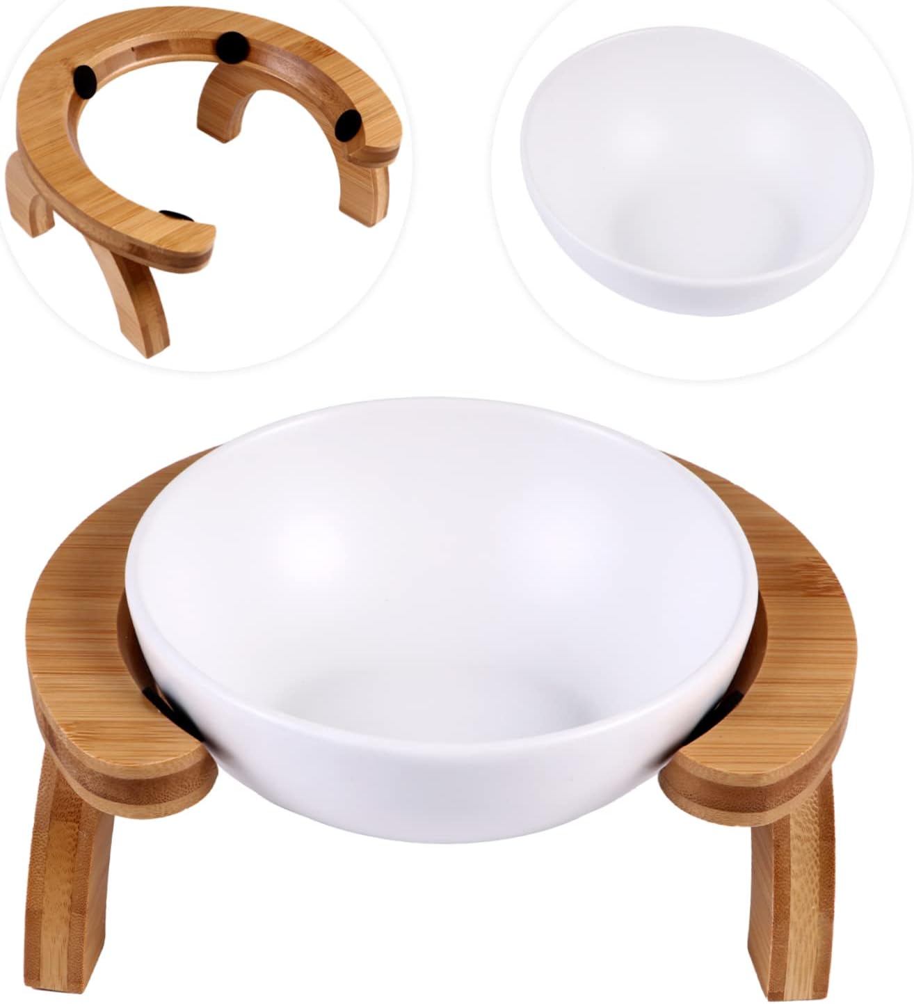 1set Pet Feeding Bowl Wooden Bracket Slip Cat Bowl for Food and Water Design Easy to Clean for Cats and Dogs