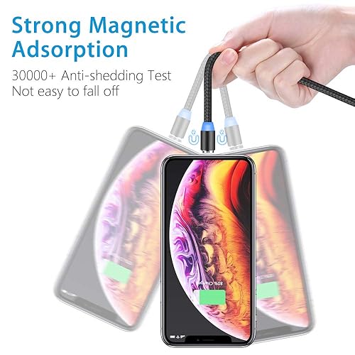 Miniatura 4 de Terasako - Cable de carga magnético paquete de 6 [1 pies/3 pies/3 pies/6 pies/6 pies/10 pies], cargador de teléfono magnético 3 en 1 en nailon