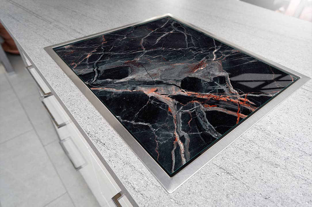 Placa protectora de vitrocerámica 70 x 52 cm 1 pieza cocina eléctrica universal para inducción protección contra salpicaduras tabla de cortar de vidrio templado como decoración, MÁRMOL