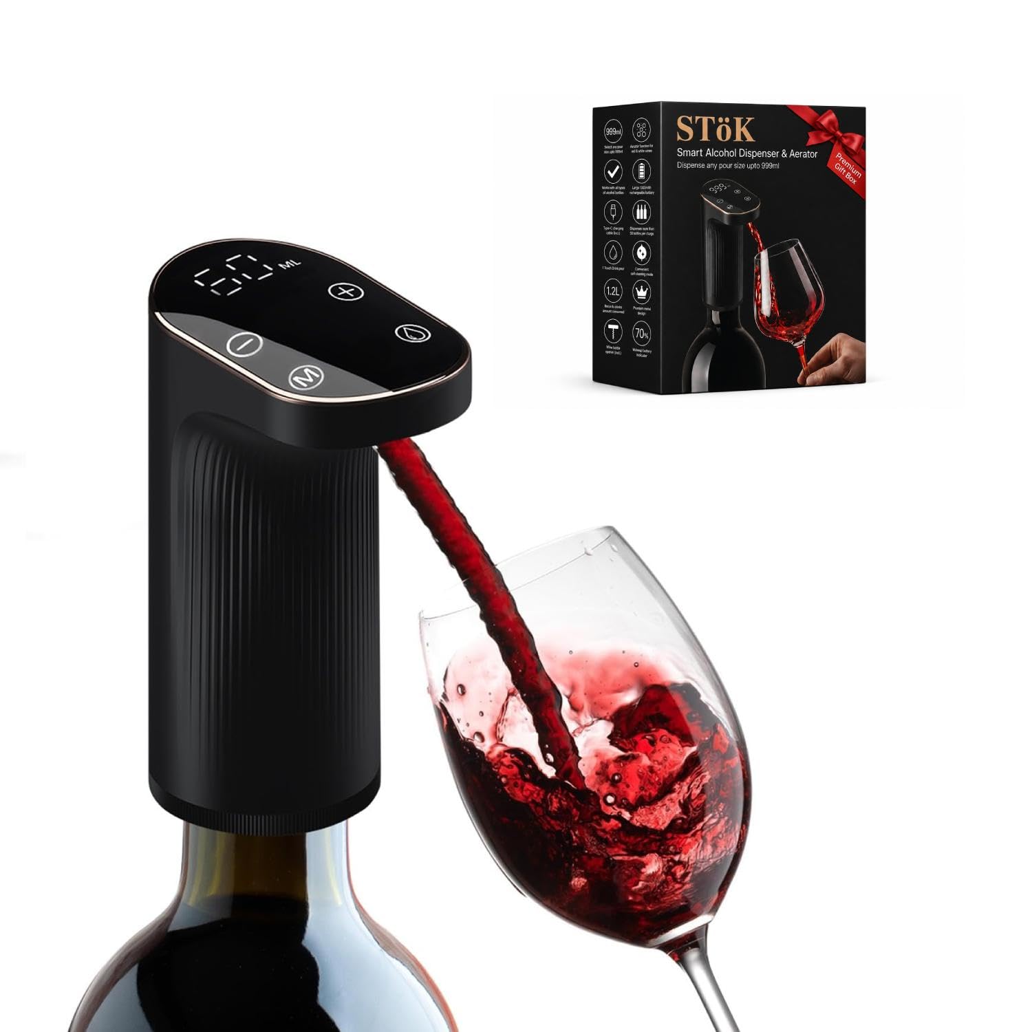 STöK (ST-AD01) Smart Alcohol Dispenser and Wine Aerator, Peg Measurer Dispenses 1-999ML with Instant Wine Aeration and Self Cleaning-picture-10