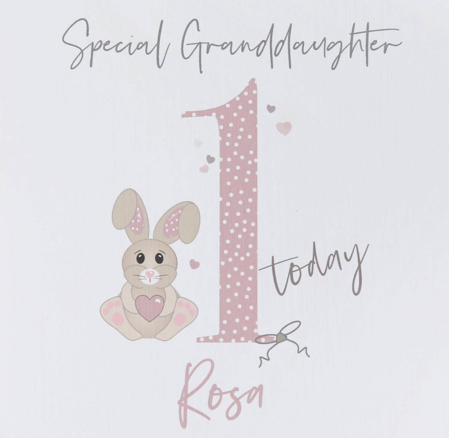Personalised 1st Birthday Card for a Baby Girl - Handmade Bunny Rabbit, Age 1 Today Birthday Card - Pink - Size 15 x 15cm