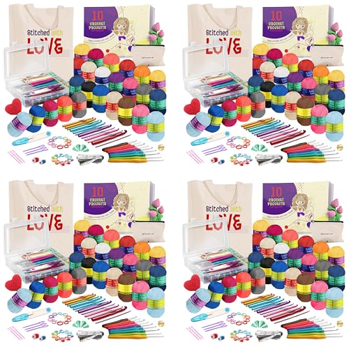 Image of Crochet Kit for Beginners Adults and Kids,Knitting&Crochet Supplies Includes 2500 Yards Assorted Yarn,21 Ergonomic Hooks,Plus Many Accessories - Beginner Crochet Kits Ideal for Amigurumi (Pack of 4)