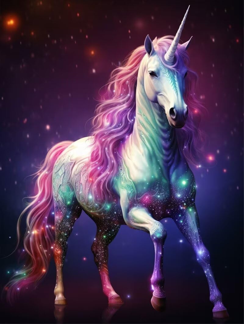 Diamond Painting Unicorn Diamond Painting Kits for Adults, DIY 5D Animal Diamond Art Kits For Adults, Gem Art Embroidery Crafts Round Full Drill Diamond Dots, for Wall Art Room Decor Gifts 24x32in