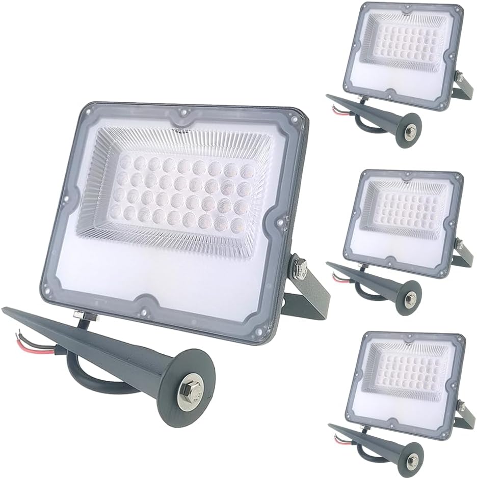 QUANS 20W Cool White 12V 24V 36V 48V 60V DC AC LED LENs Outdoor Garden Yard Pathway Landscape Security Work Wall Wash Flood Lights Lighting, Waterproof Low Voltage Input, 4 Pack with Stake Spike Stand