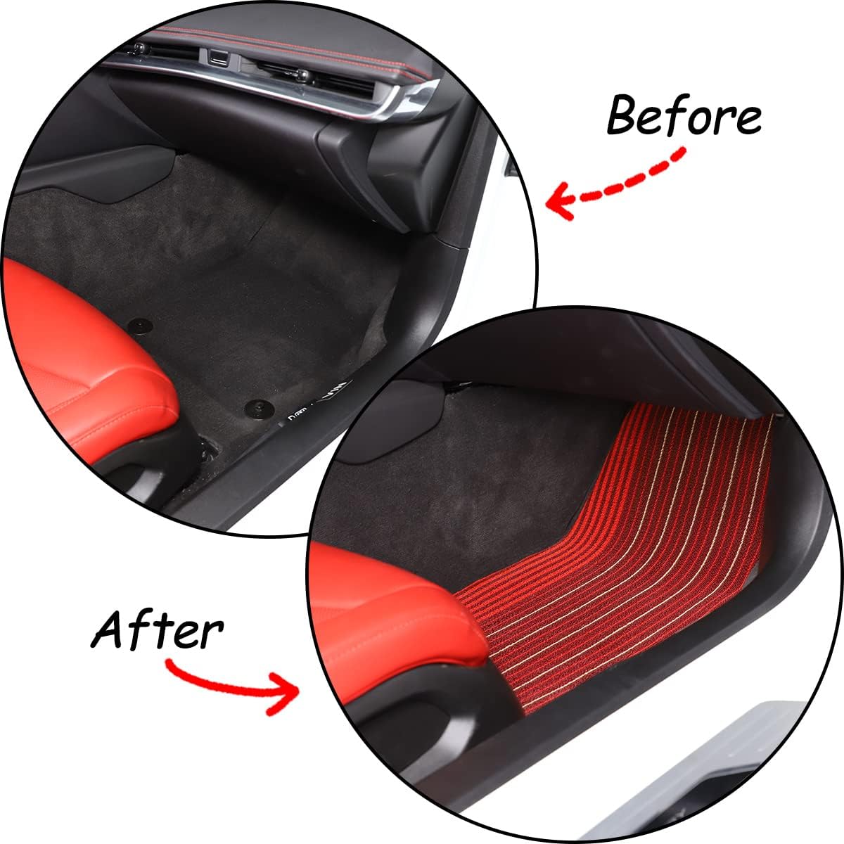 Binding Carpeted Floor Mats for Corvette C8 2020-2023, PVC Loofah Automotive Floor Mats, All Weather Deep Dish Automotive Floor Mats, Total Dirt Protection (red)
