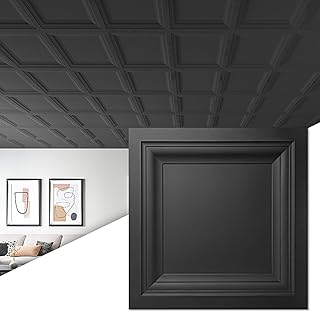 Art3d 12-Pack Square Black Drop Ceiling Tile 2ft x 2ft, PVC Ceiling Panel 24 x 24in.