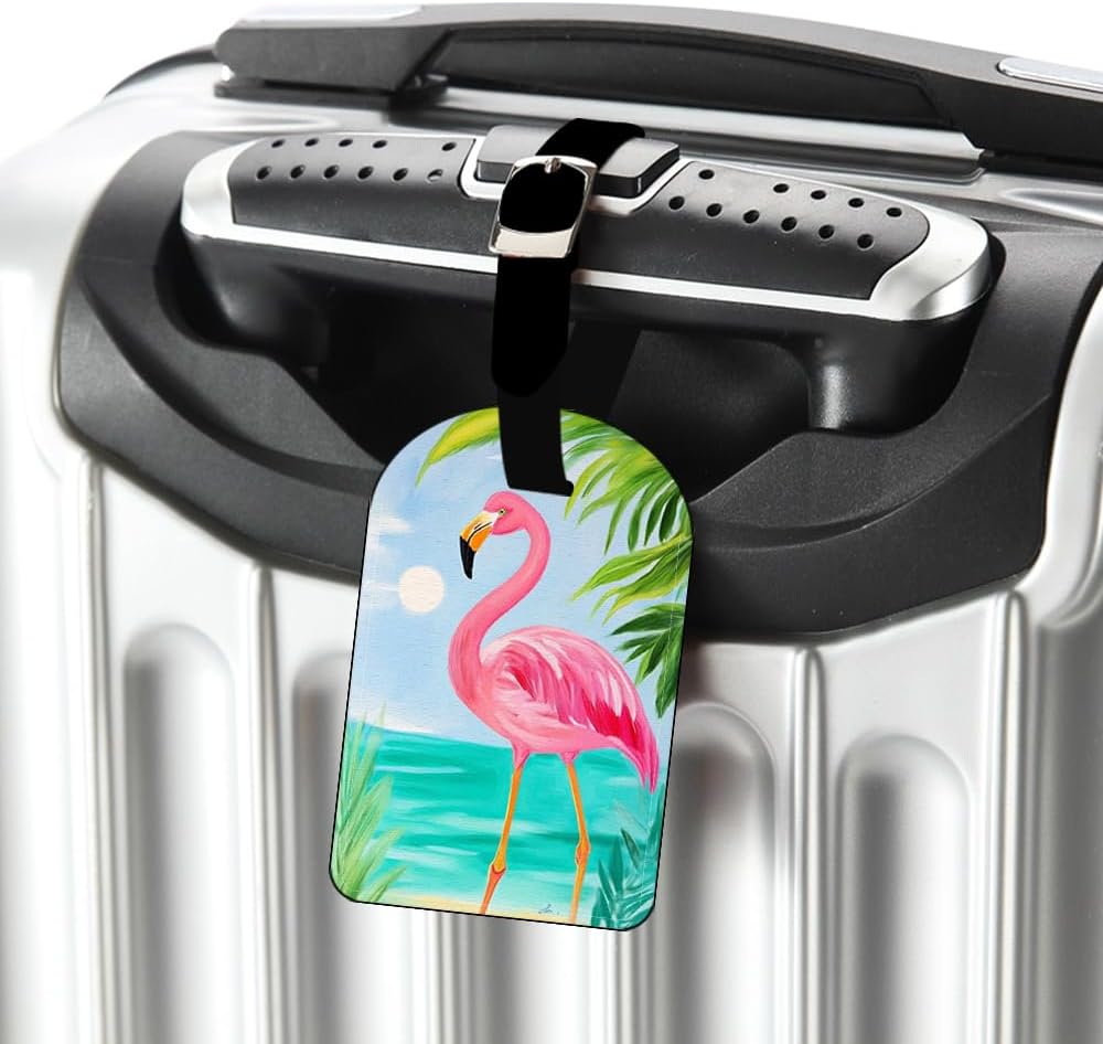 Flamingo and Palm Luggage Tag Beach VacatiOn Leather Travel Bag Labels Suitcase Luggage ID Tags