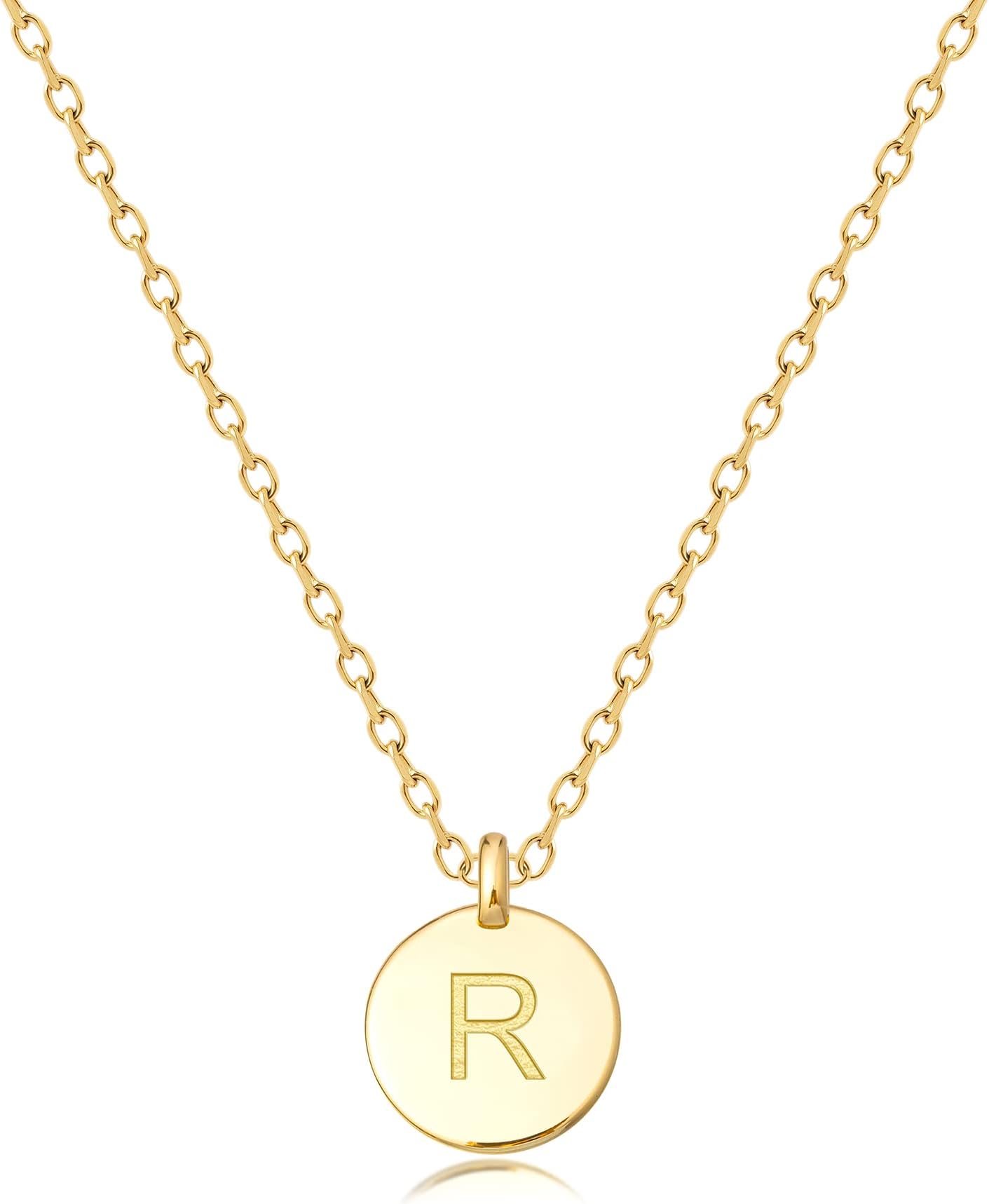 MIDDLUXUnique Personalized Gifts for Her, Initial Necklaces for Women, Letter Double Side Engraved Coin Pendant Necklace, Minimalism Style Jewelry for Everyday Wear