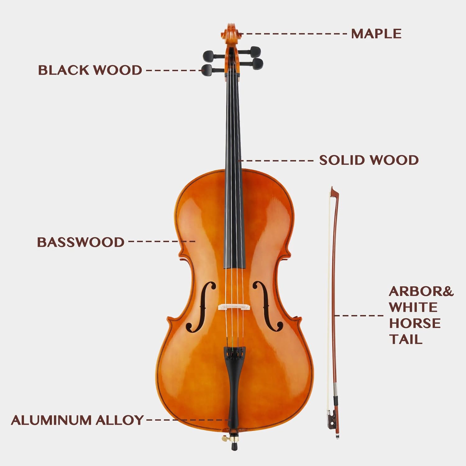 Buy Ktaxon FullSize Cello, Beginner Cello 4/4, Acoustic Cello Set with