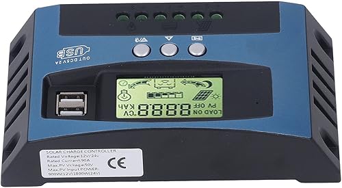 MPPT Regulador de carga solar, MPPT controlador de carga solar fotovoltaica de seguimiento de carga tubo MoS pantalla digital en tiempo real 12V 24V