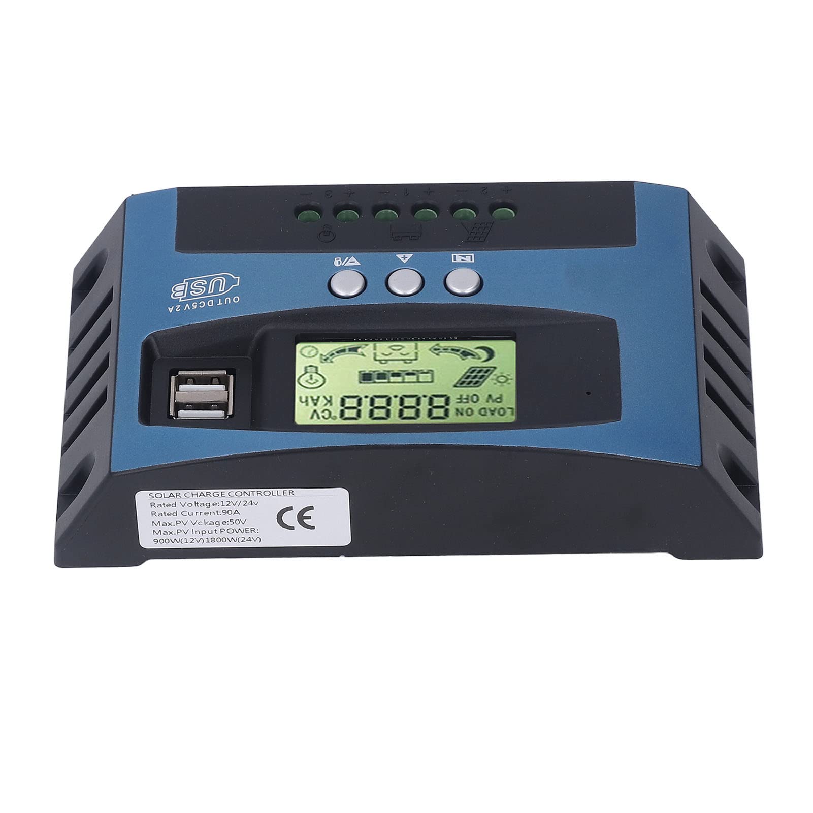 Contrôleur de charge solaire MPPT 80 A 12 V 24 V Régulateur intelligent de panneau photovoltaïque en alliage d'aluminium avec écran LCD numérique en temps réel pour système (90a)