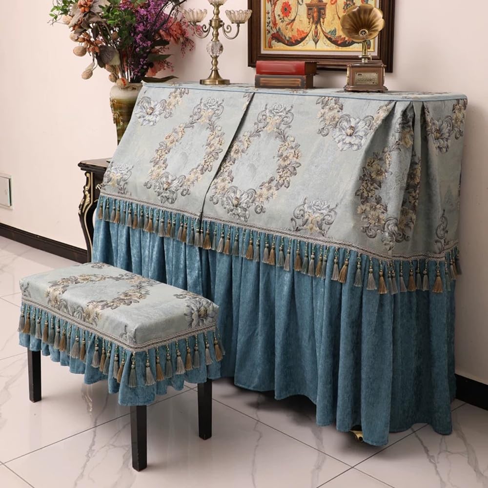 Copertura for pianoforte verticale, tessuto spesso blu, protezione completa, design con apertura centrale for la maggior parte dei pianoforti verticali(Piano Cover+Double Bench Cover)