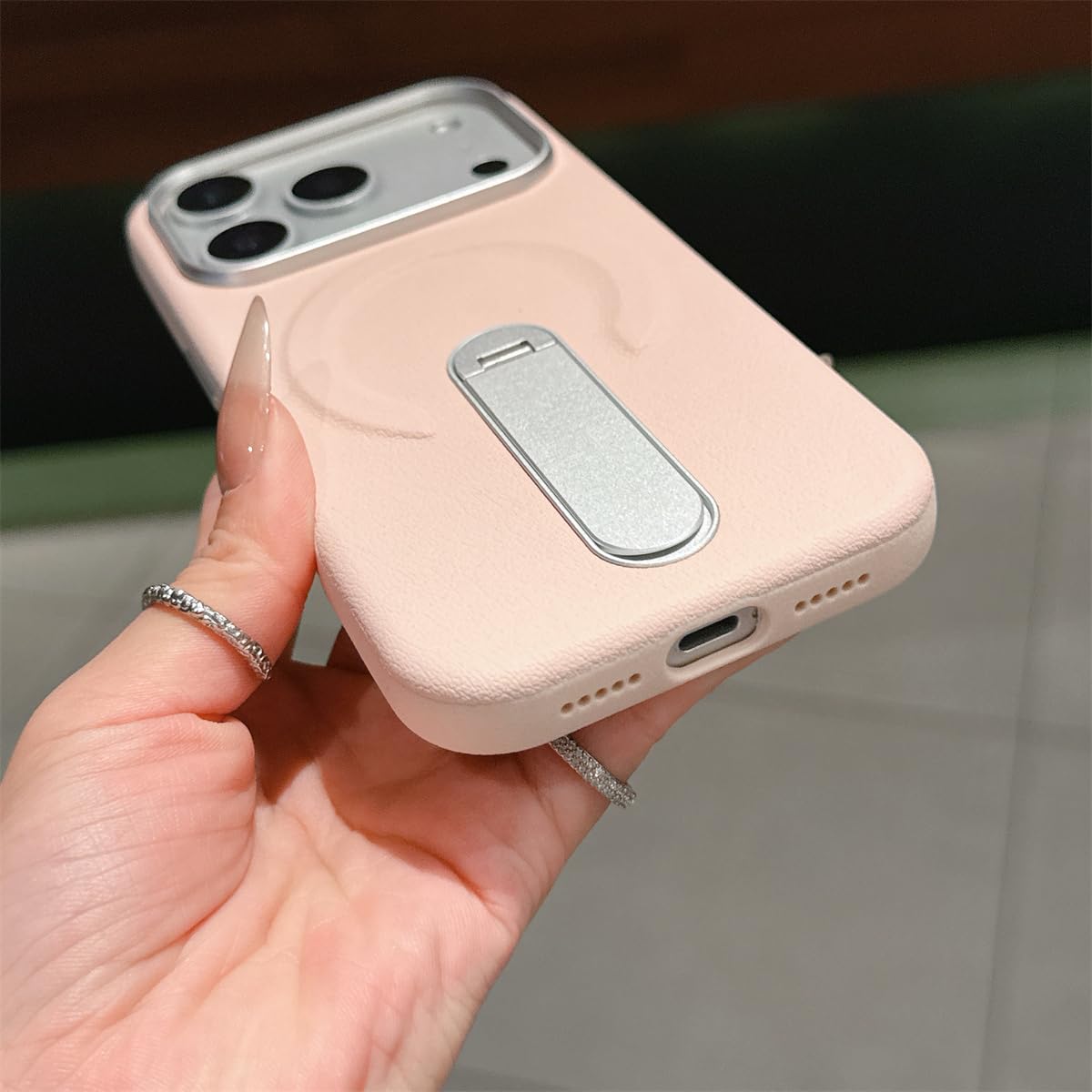 Custodia in pelle con supporto magnetico per iPhone 13 Pro Max, resistente agli urti e con ricarica wireless (per iPhone 13 Pro Max/rosa)
