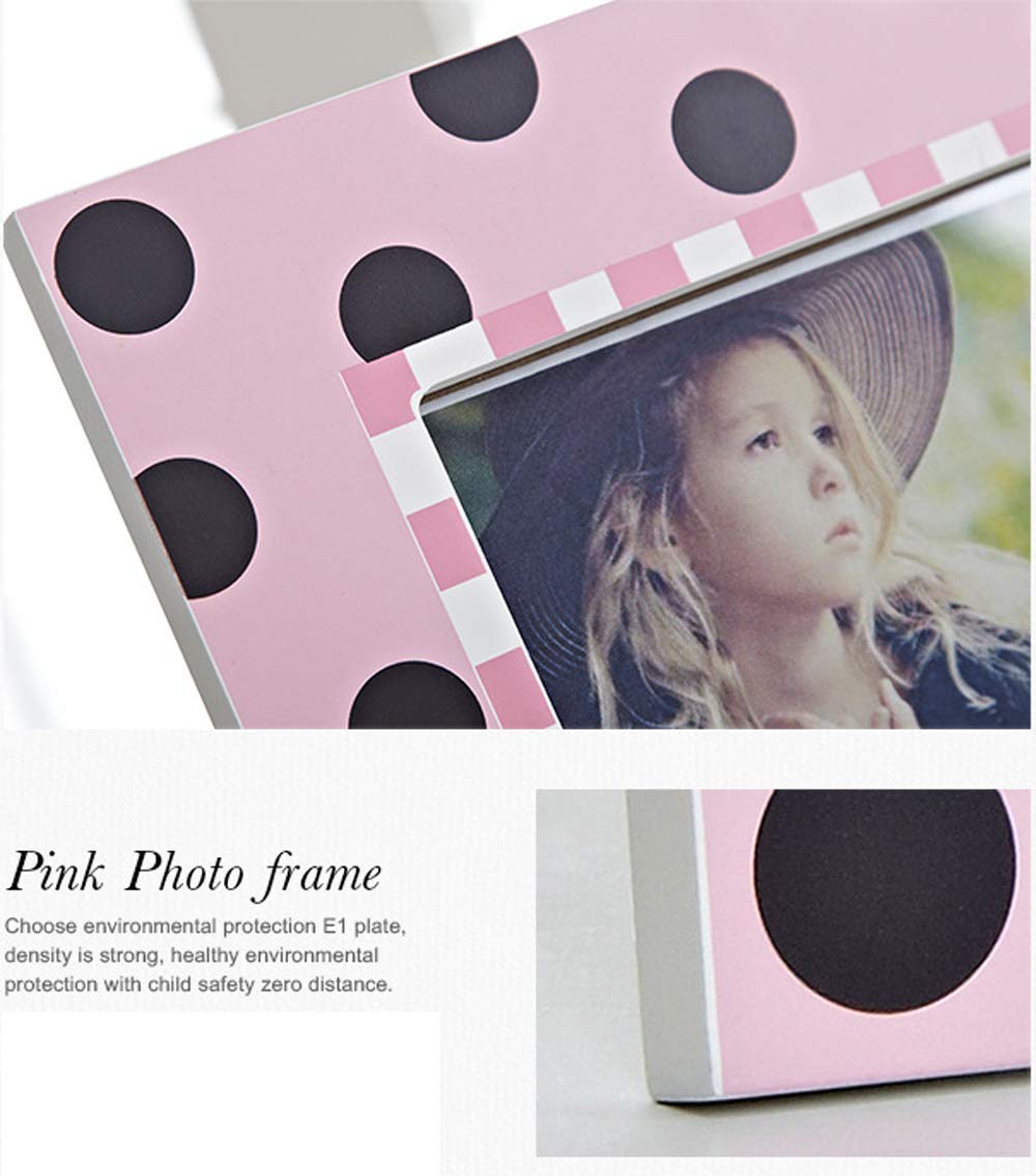 Wooden Nursery Room Decorative Picture Frame 6 Inches Baby Girl/Baby Boy Picture Frame (Pink Polk dot)