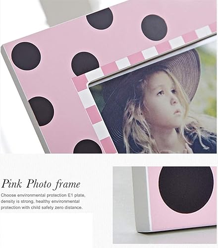Miniatura 6 de Marco de fotos decorativo de madera para habitación de bebé, 6 pulgadas, marco de fotos para bebésbebé (lunares rosados)