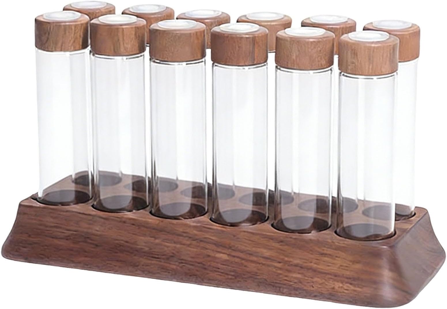 12 Coffee Cellar Single-Portion Tubes for Bean Storage with Air-Permeable Valves and Wooden Base for Aroma-Protected Dispensing in The Kitchen, 12 L