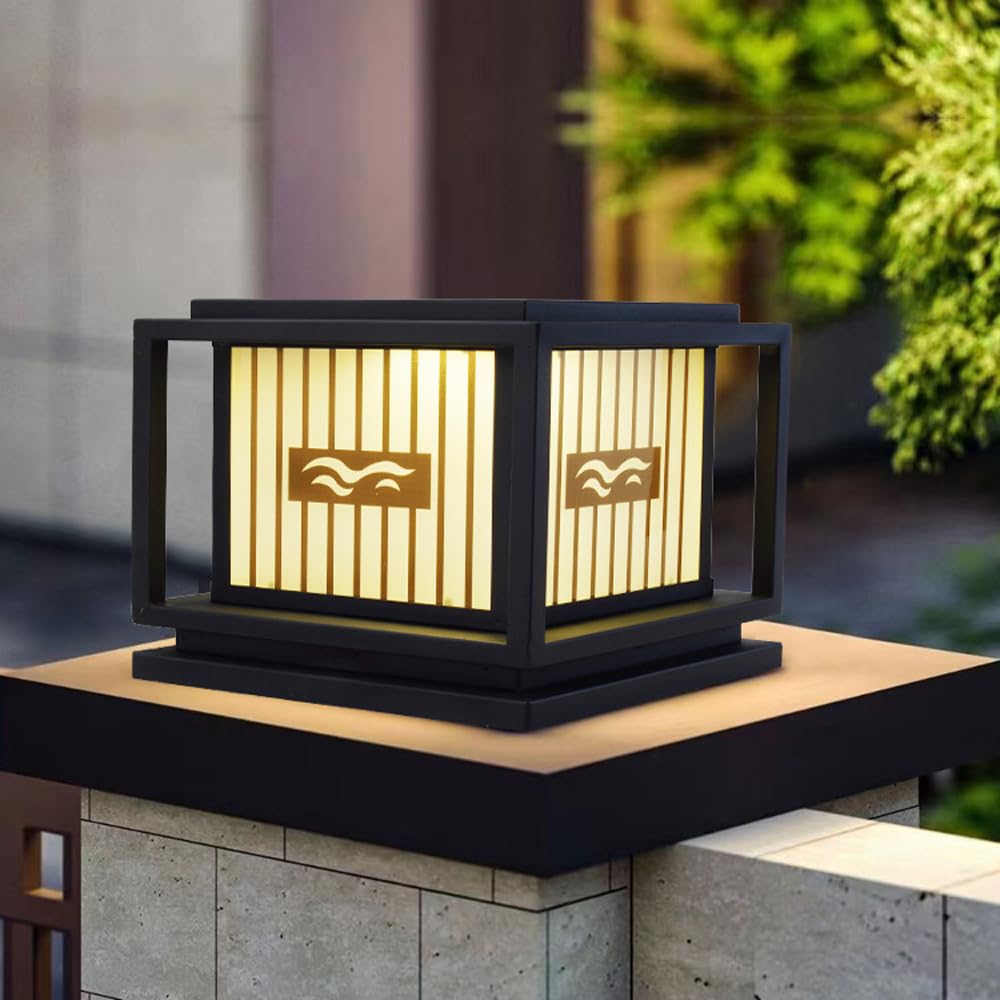 Wodoodporna zewnętrzna lampa filarowa, lampa solarna od zmierzchu do świtu, głowica słupka do bramy willi, retro chiński ogród ganek oświetlenie kolumny, nowoczesne ogrodzenie korytarz oprawa