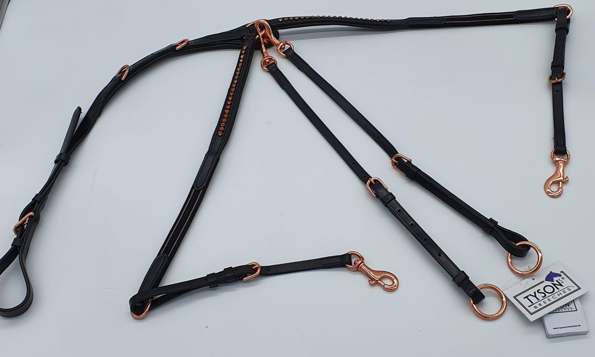 Tysons Breeches Vorderzeug Deister Schwarz Rosegold Roségold Super BUTTERWEICHES Leder VB WB X Full (Pony)