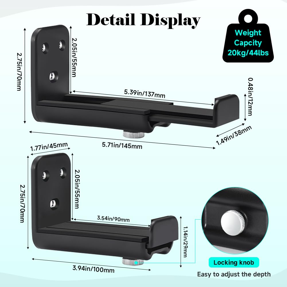 Support Mural Universel pour Barre de Son Compatible avec Samsung/Bose/LG/Sony/JBL/Sonos/Vizio et Plus Profondeur Réglable 85mm-135mm Charge Jusqu’à 20kg