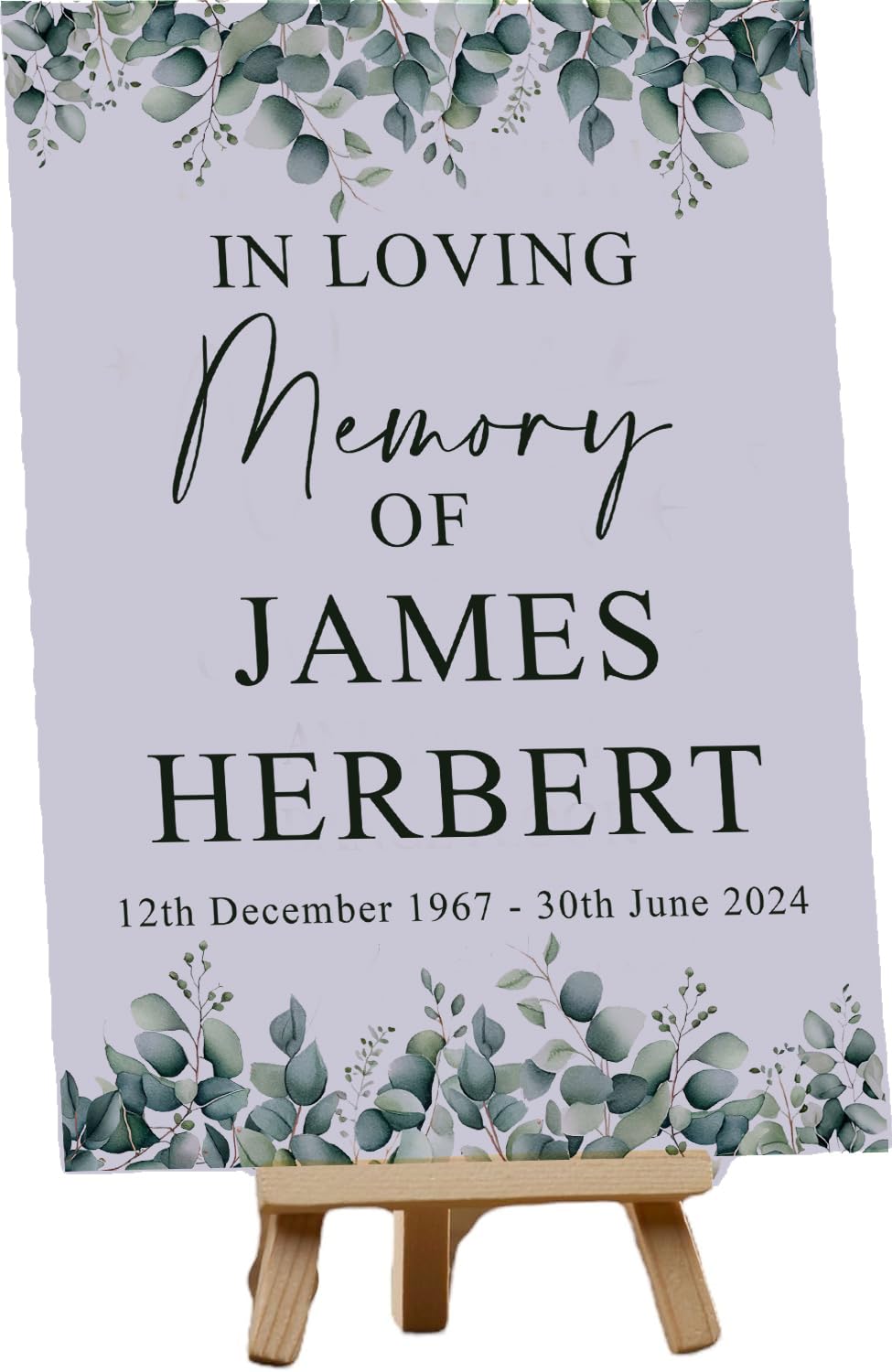 Personalised Remembrance Table Sign with Eucalyptus Leaves (Personalised Card and Easel)