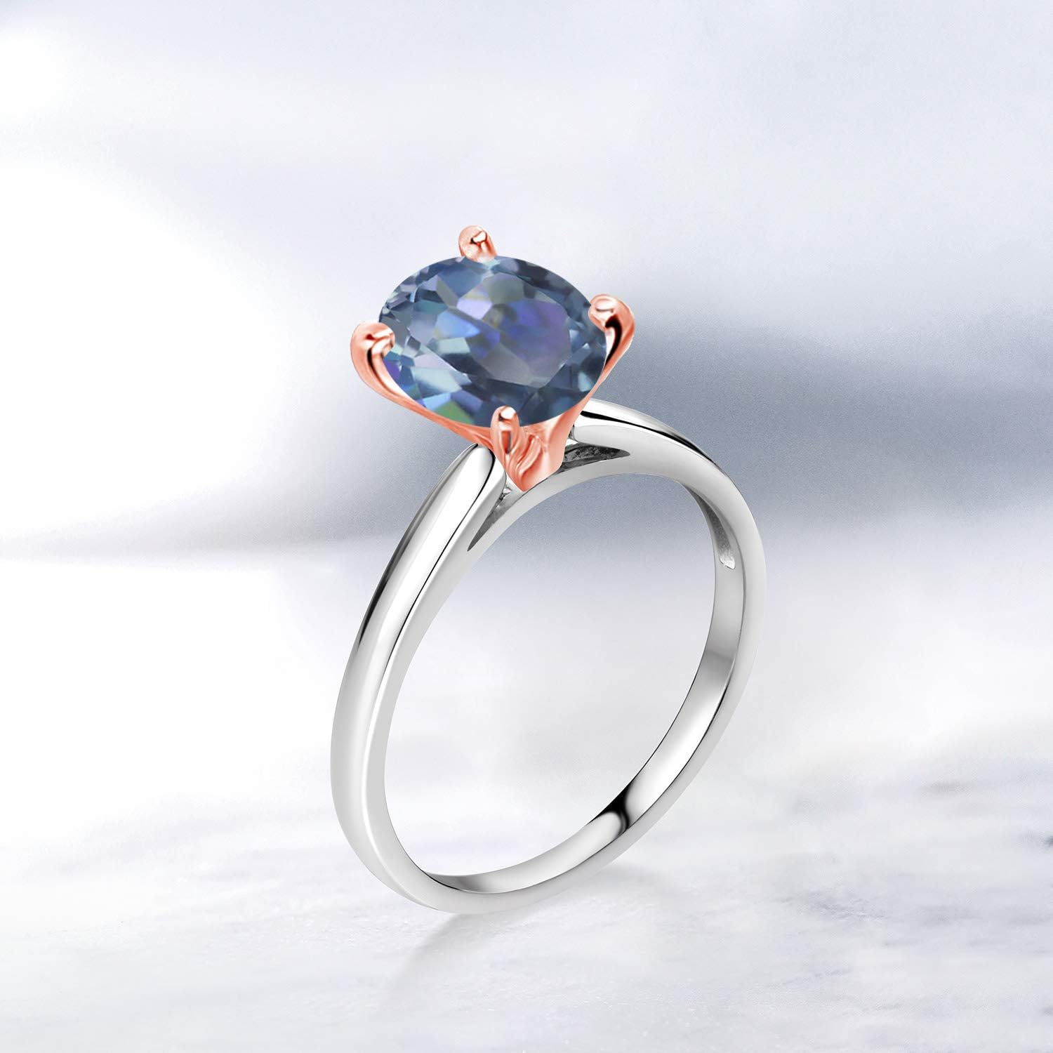 Gem Stone King 2.00 Ct Cassiopeia Mystic Topaz 10K White and Rose Gold Ring - Image 4