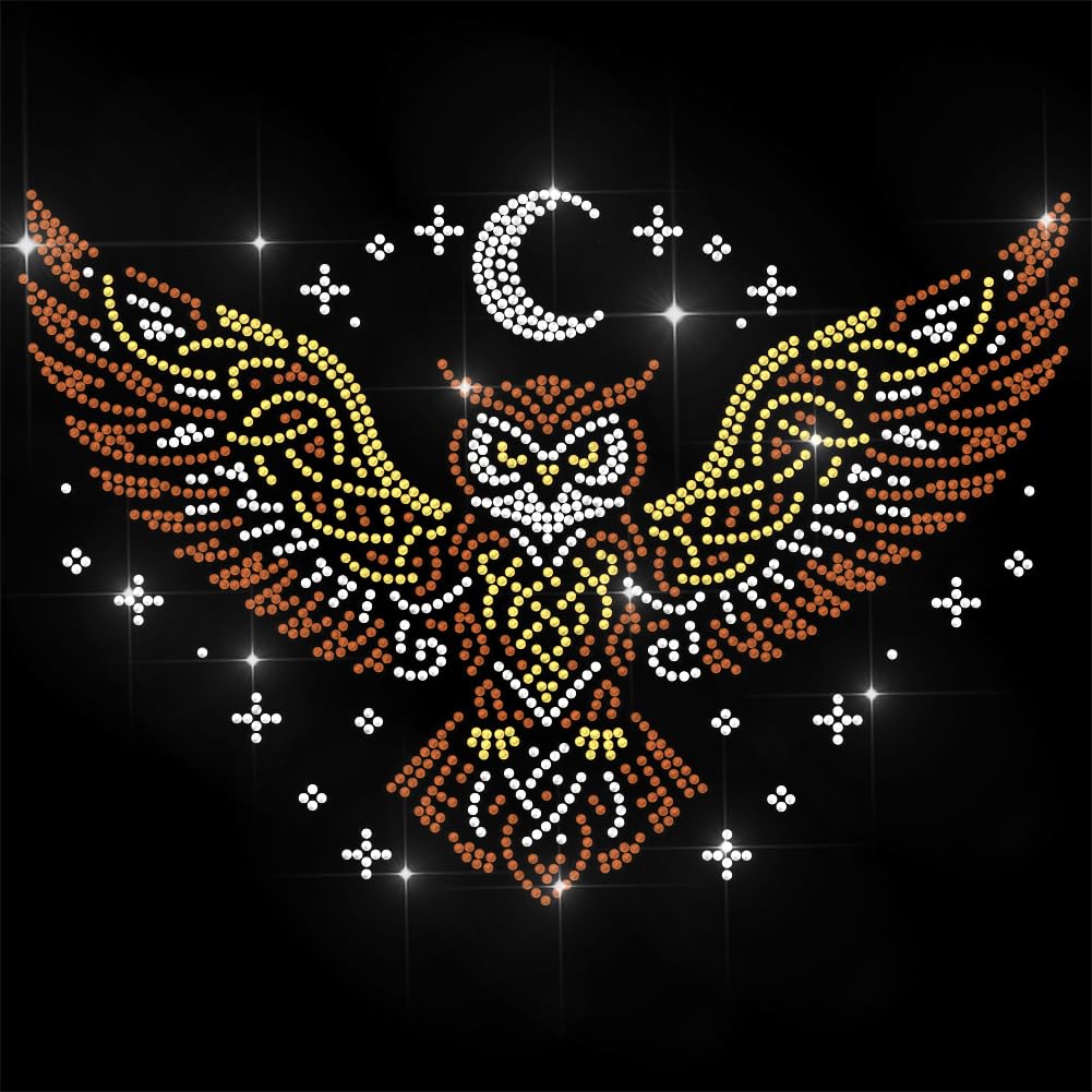 ANATTASOUL Animal Rhinestone Iron on Transfer Owls Bling Diamond Hotfix Patches for Clothes, 11.6"x8.2" Large Iron On Sequin Applique for Jacket Caps Bag T-Shirts Shoes DIY Decor