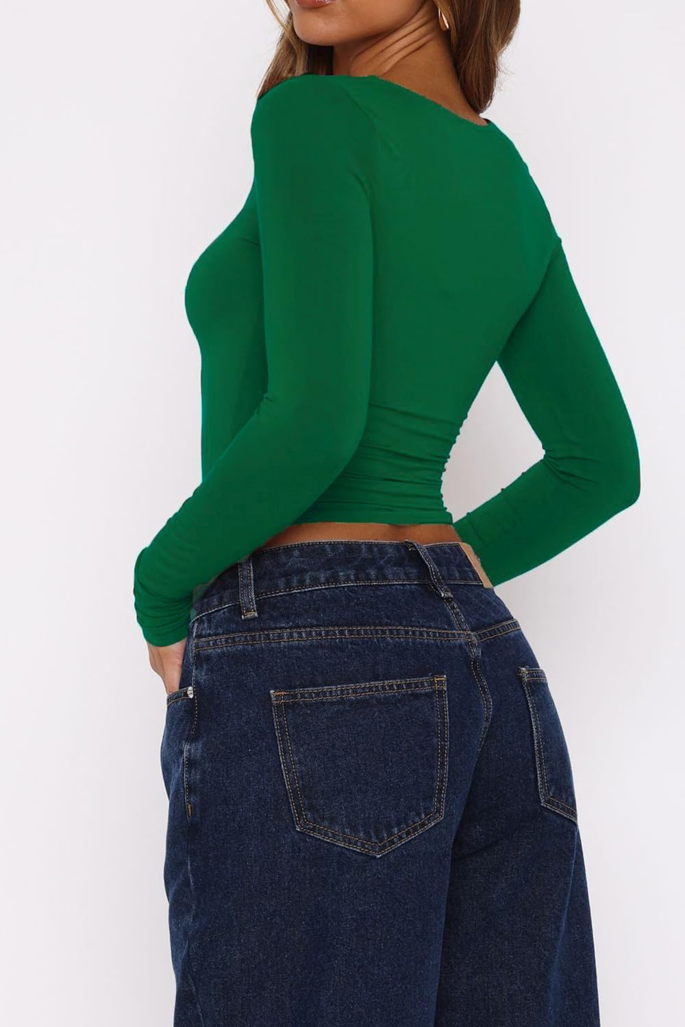 Long Sleeve Shirt for Women - Square Neck Going Out Top Double Lined Tight T Shirts - Image 2