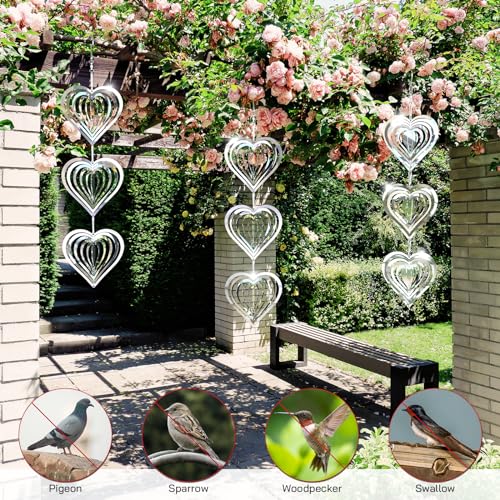 Image of Factee Bird Deterrents for Outside, Reflective 3D Stainless Steel Wind Spinners, Garden Decor, Bird Scare Devices to Keep Woodpeckers, Pigeons Away from Your House, Patio, Orchards
