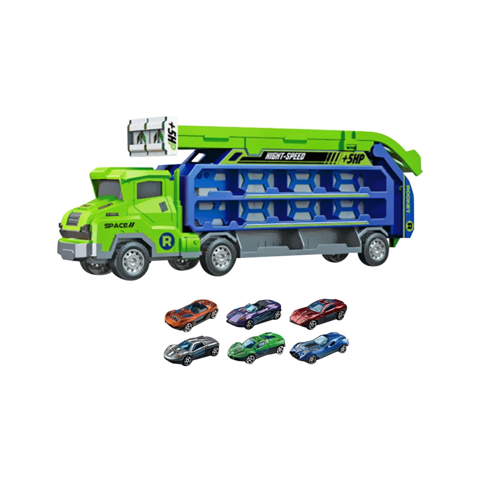 Camión Transportador de Coches de Juguete, Camión Megatransportador Transformable, Camión Transportador de Juguetes Plegable, Verde