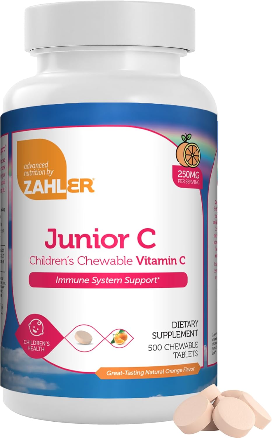 Zahler Junior C Advanced Chewable Vitamin C for Kids - Immune Support in Delicious Orange Flavor - Kosher Chewable Antioxidant - (180 Count)