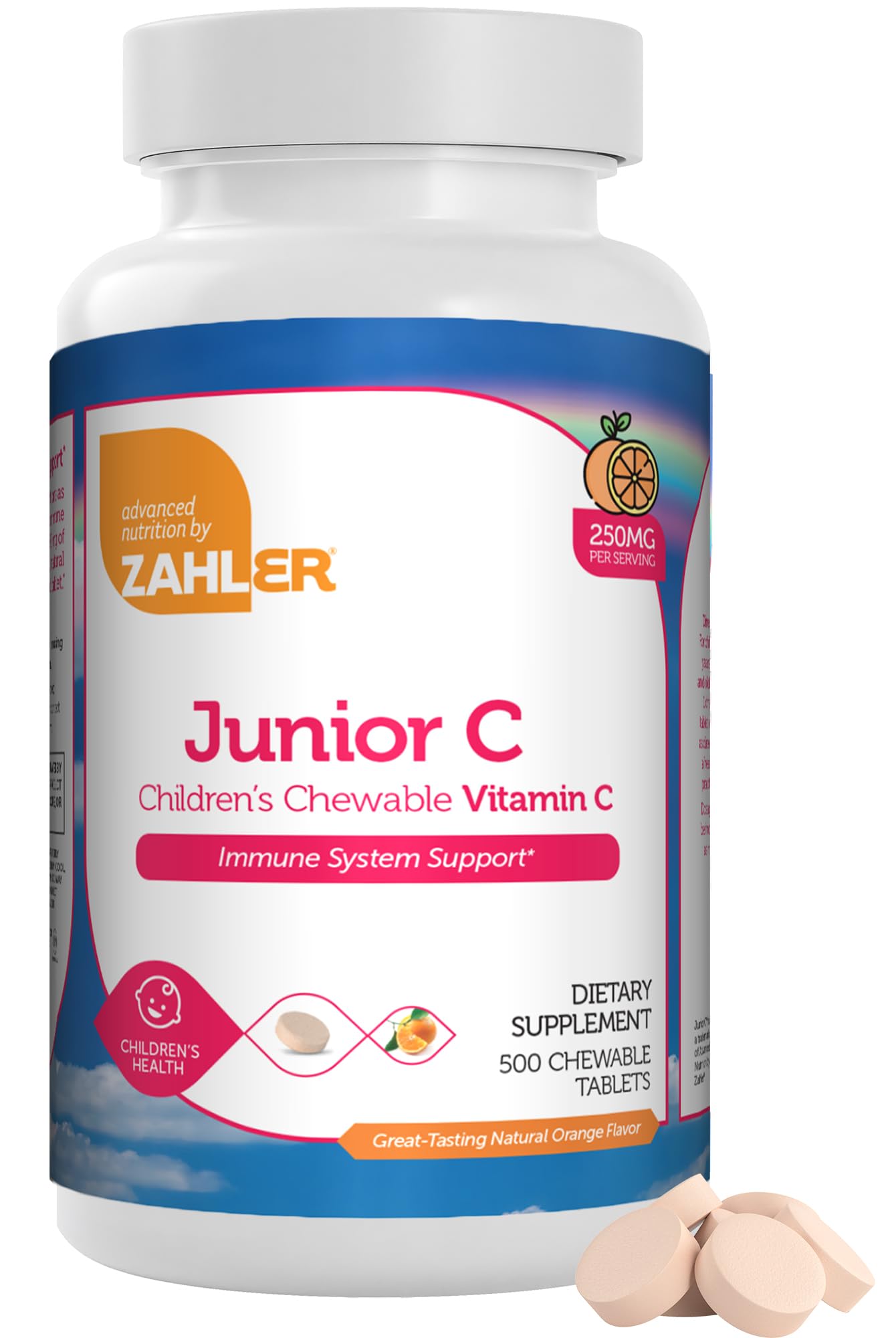 Zahler Junior C Advanced Chewable for Kids - Delicious Orange Flavor - Kosher Kids for Immunity - Vitamin C Chewable Antioxidant - (500 Count)