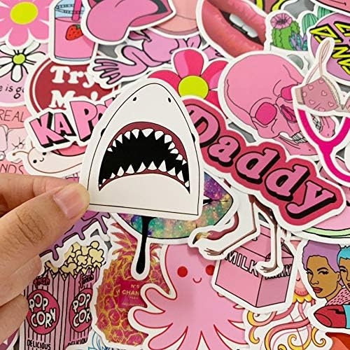 Stickers Aesthetic Pack 100 Sheets Cute VSCO Neon Girls Stickers, Waterproof Vinyl Decals Trendy Cool Sticker Set for Laptop, Computer, Luggage, Skateboard, Water Bottles, Scrapbook (Pink)