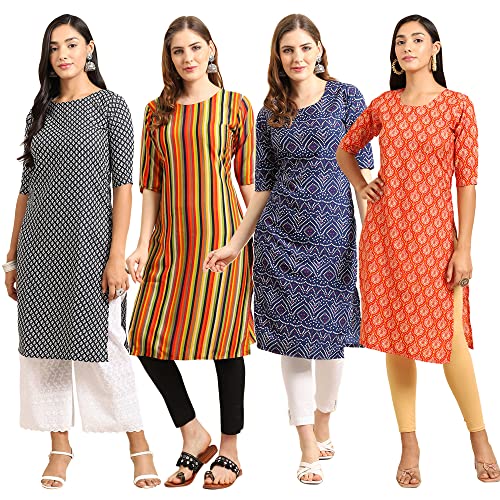 Image of Pinkmint Women's Crepe Digital Print Straight Kurta (Pack of 4)