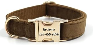 Personalized Soft Dog Collar, Laser Engraved Metal Buckle Dog Tag, Adjustable Through D-Ring, and Colors(Chocolate,XL)
