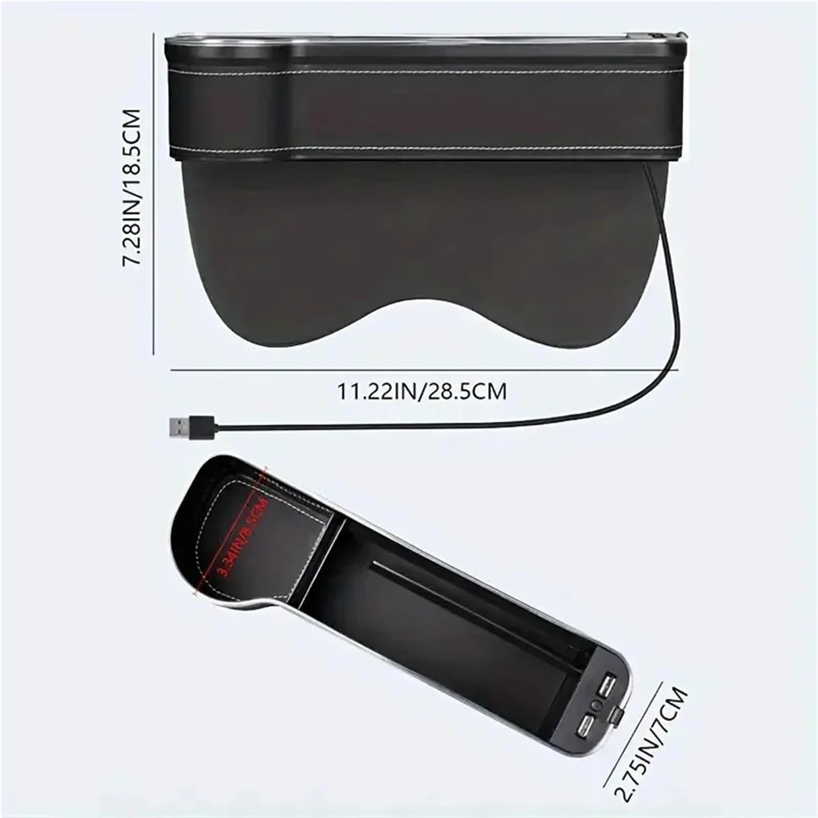 Organizer do schowków samochodowych z funkcją wypełniania przestrzeni między siedzeniami, zmieniający kolor, z diodami LED i 2 ładowarkami USB(1pcs Left Black)