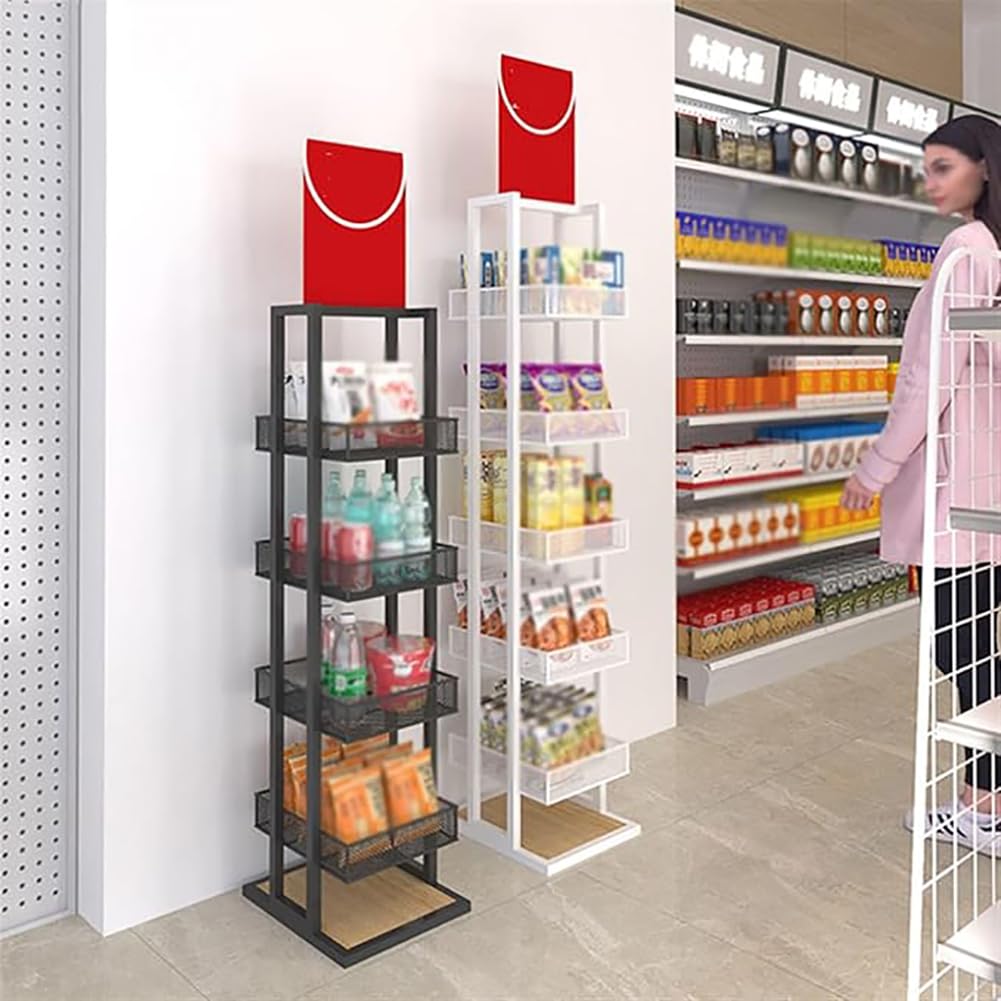 Estante De Exhibición De Dulces con 4 Ruedas, Estante para Bocadillos Y Papas Fritas, Carrito De Metal para Almacenar Alimentos, Carrito De Oficina Y Tienda.,Bl30×w35×h155cm