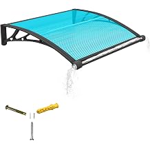 Door Awning Exterior - Built-in Drainage System, Double-Panel Polycarbonate Design, UV/Rain/Snow Protection, Sturdy Outdoor Awning for House Porch, Patio & Deck 24x32in/60x80cm,Blue