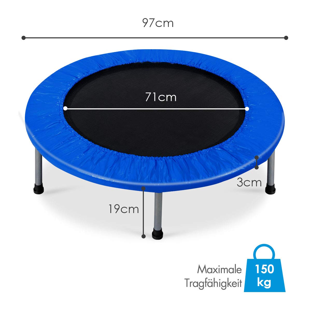 DREAMADE Trampolin aus Stahlrohr, Faltbares Kindertrampolin mit Tragfähigkeit von 150 kg, Fitnesstrampolin mit Rutschfesten Fußkappen, Gartentrampolin für Kinder & Erwachsene, Indoor