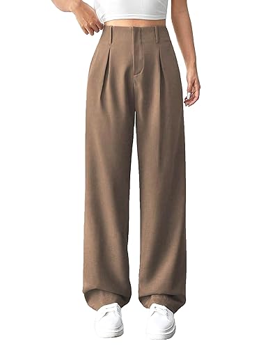 Womens High Waisted Wide Leg Pants Pleated Tailored Trousers with