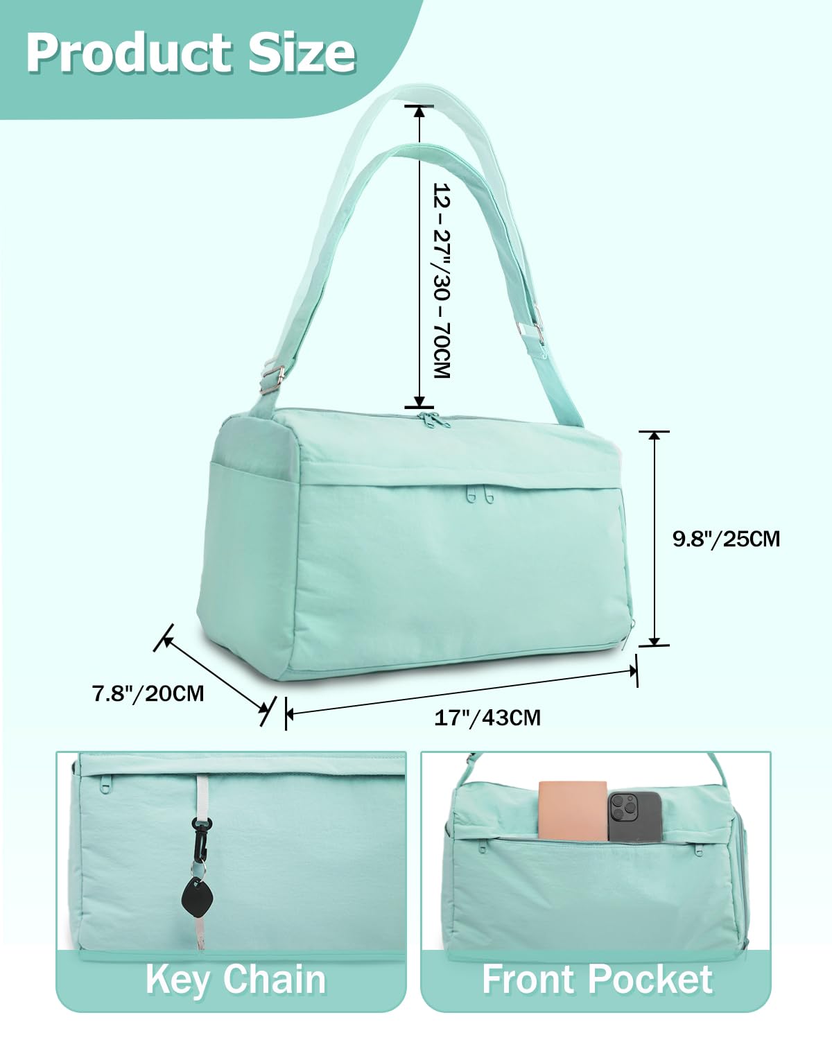 Bolsa de gimnasio pequeña para mujeres y hombres con compartimento para zapatos, pequeña bolsa de viaje con bolsillo húmedo y correa para el hombro, Verde