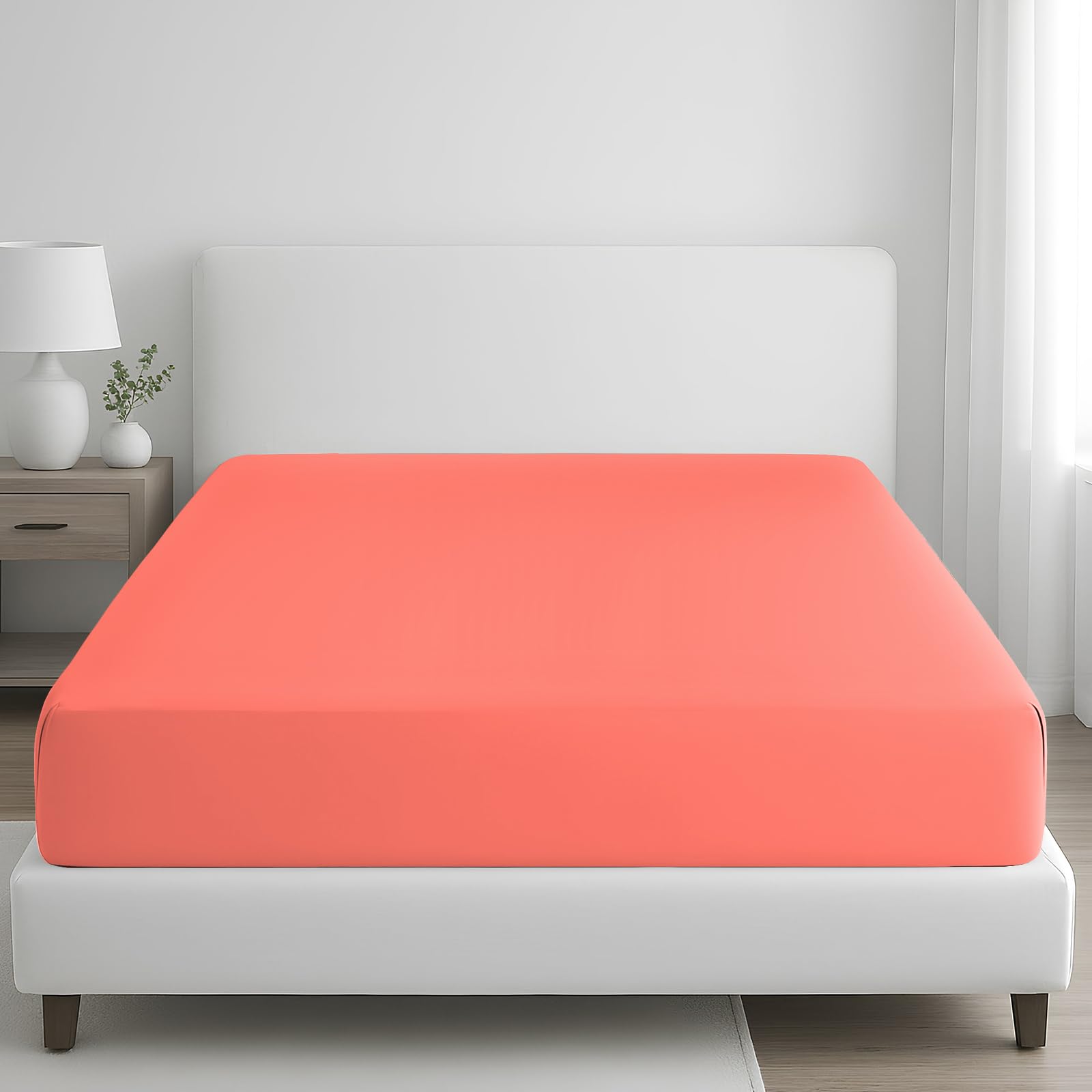 Grace 400 Thread Count Egyptian Cotton Double Fitted Sheet Extra Deep Pocket 35 cm (14 inches) Durable Elastic Bed Sheets Double Premium Natural Cotton Fitted Sheet — image 1