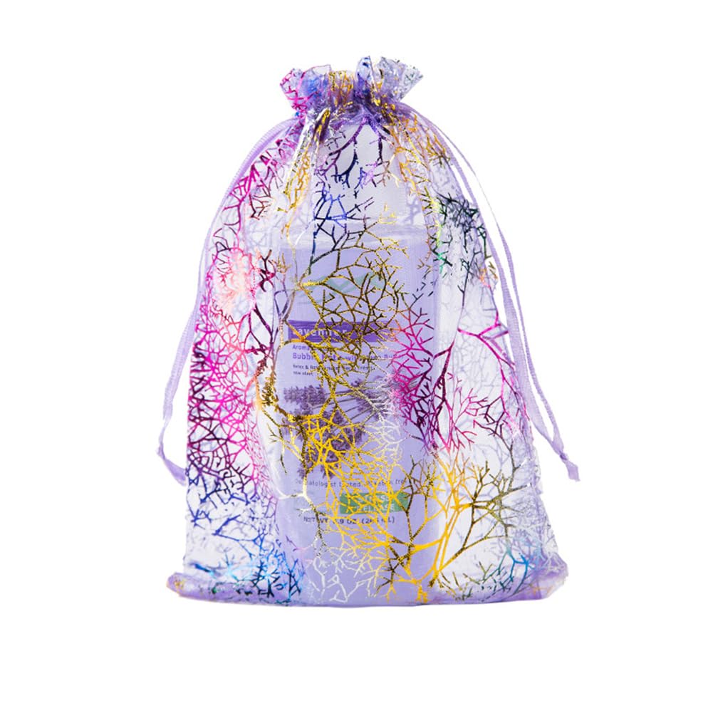 Lot de 100 sacs cadeaux en organza avec cordon de serrage - 20 x 30 cm - Motif corail - Pour Noël, Halloween, fête prénatale - Blanc