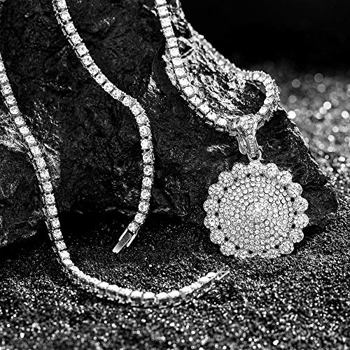 HH Bling Empire Mens Iced Out Hip Hop Gold Artificial Diamond Ankh Cross cz Tennis Chain 22 Inch (Silver-Tennis-Flower A)