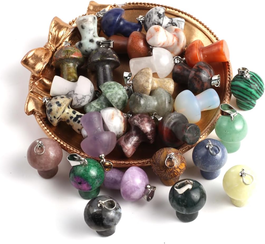 20PCS Natural Stone Pendant Mushroom Shaped Amethyst Rose Quartz Agate Wing Shape Charm For Jewelry Making DIY Necklace Accessory Gift Party - Image 7