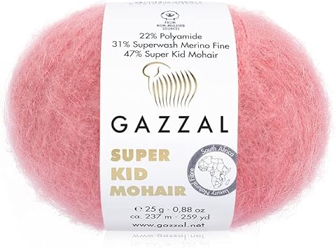 4 Pack/Skein Gazzal Super Kid Mohair, 0,88 oz/25 g, 259 yards/237 Meters, 47% Super Kid Mohair, 21% Superwash Merino Fine, and 22% Polyamide, 64430