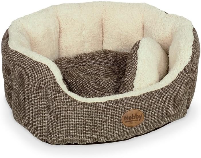Nobby Alba Comfort Oval Dog Bed Linen Style, 65 x 57 x 22 cm, Brown