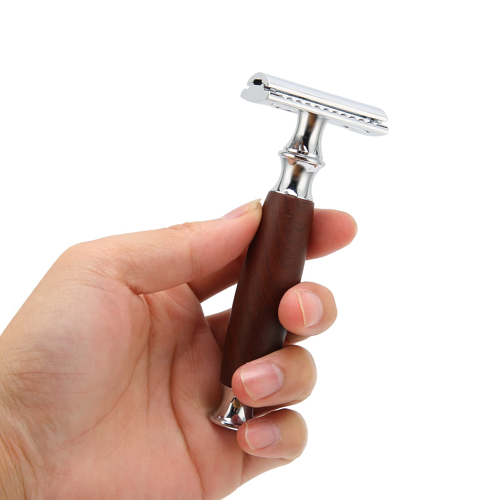 Doppelkanten-Sicherheitsrasierer für Männer, Ergonomischer Manueller Rasierer mit Holzgriff, Sanfte und Gründliche Rasur für zu Hause und auf Reisen, Zinklegierungsmaterial